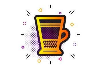 Hot drink sign. Halftone circles pattern. Double Latte coffee icon. Beverage symbol. Classic flat double Latte icon. Vector