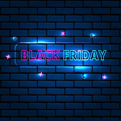 Obraz premium Black Friday neon sign vector. Black Friday Design template neon sign, light banner, neon signboard, nightly bright advertising, light inscription. Vector illustration