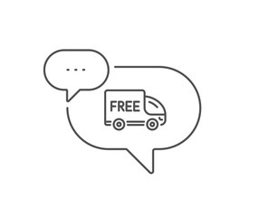 Free delivery line icon. Chat bubble design. Shopping truck sign. Clearance symbol. Outline concept. Thin line free delivery icon. Vector