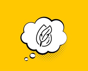 Hypoallergenic tested line icon. Comic speech bubble. Feather sign. No synthetic symbol. Yellow background with chat bubble. Hypoallergenic tested icon. Colorful banner. Vector