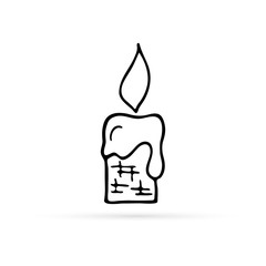 Doodle candle icon. Symbol for design postcard, invitation, poster. Hand drawing vector illustration.