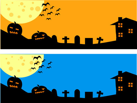 banner Halloweem background blue and yellow
