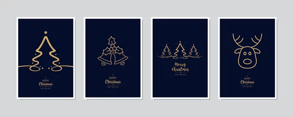 Frohe Weihnachten moderne Kartenset Elemente Grußtext Schriftzug blauer Hintergrund Vektor. © Pixasquare