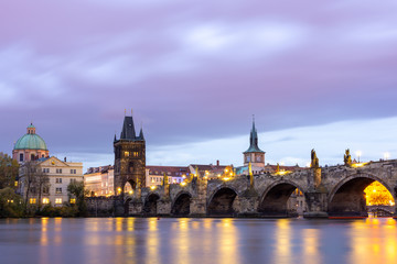 Fototapeta na wymiar Charles Bridge on beautiful evening in Prague