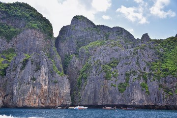 Island, Ocean views near Phuket Thailand with Blues, Turquoise and Greens oceans, mountains, boats,...