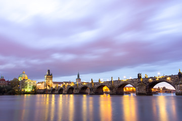 Charles Bridge on beautiful evening in Prague