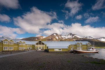 Typical Icelandic wooden fishing boat in the Siglufjörður bay