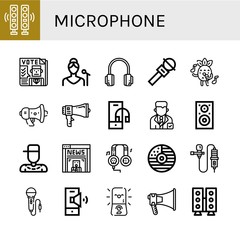 Set of microphone icons such as Speakers, Newspaper, Singer, Headphones, Microphone, Singing, Megaphone, Headphone, Politician, Speaker, Rapper, News, Cd, Lavalier , microphone