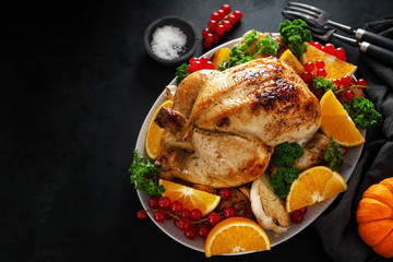 Whole baked chicken with vegetables