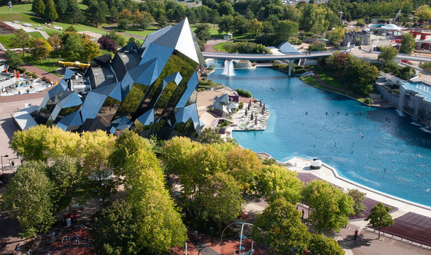 Futuroscope aerial view, theme park in Poitiers, France