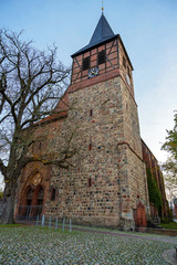 Naklejka premium Saint Mary Church of Strasburg Uckermark within Vorpommern-Greifswald district in Germany, built from field stones and half-timbering with bricks
