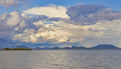 Big powerful storm clouds over the Lake Balaton of Hungary