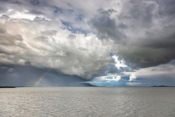 Big powerful storm clouds over the Lake Balaton of Hungary