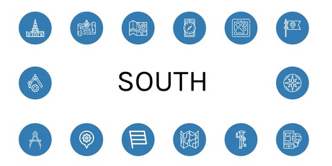 Set of south icons such as Cartagena, Map, Compass, Flag, Country, World , south