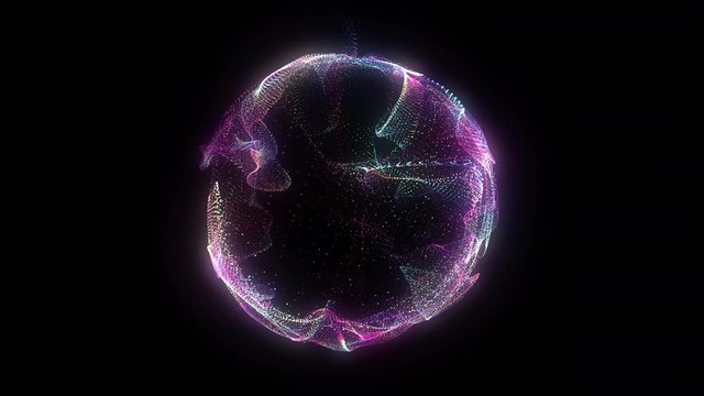 4k. Sphere grid. Animation globe. Digital background. Neon waves. Abstract design. Violet color. Seamless loop. 3840x2160
