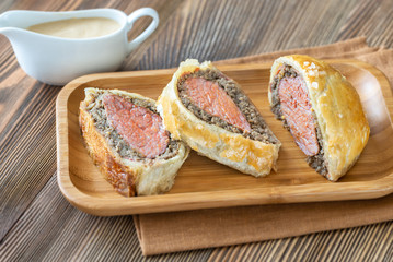 Portion of beef Wellington
