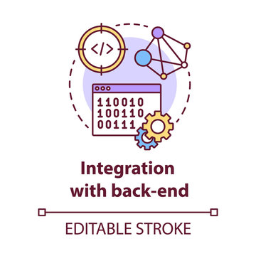 Integration with back-end concept icon. Software development kit idea thin line illustration. Coding and programming, IT project. Program developer. Vector isolated outline drawing. Editable stroke