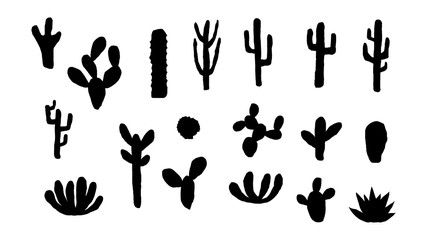 Black cactus silhouettes. Vector set cactus icon. Flat design. EPS 10. Vector illustration. - obrazy, fototapety, plakaty