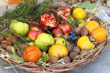 Basket with various fruits