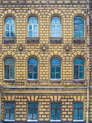 Fototapeta na wymiar Facade wall of historical building in Europe