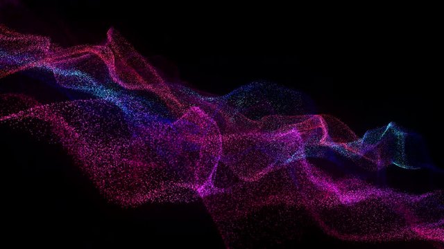 4K video. Lines abstract. Looped animation. Wave pattern. Dotted lines. Neon waves. particles background. Seamless loop. Blue and violet gradient 3840x2160