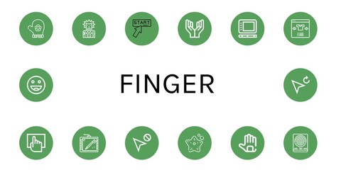 Set of finger icons such as Hand glove, Punk, Click, Prayer, Graphic tablet, Select, Touchscreen, Cursor, Starfish, Gloves, Fingerprint, Ok , finger