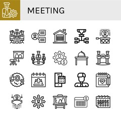 Set of meeting icons such as Manager, Team, Calendar, Schedule, Headhunting, Projector, Management, Table, Agreement, Co, Businessman, Human resources, Presentation , meeting