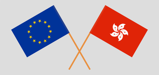 Hong Kong and the EU. Hongkong and European flags