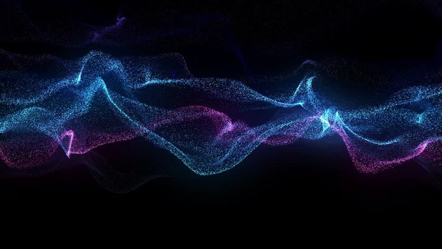 4K video. Lines abstract. Looped animation. Wave pattern. Dotted lines. Neon waves. particles background. Seamless loop. Blue and violet gradient 3840x2160