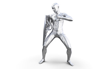 3d rendered illustration of a metal man in defensive pose