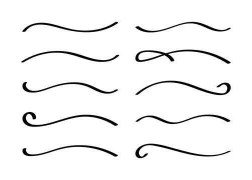 Hand drawn collection of curly swishes, swashes, swoops. Calligraphy swirl. Highlight text elements
