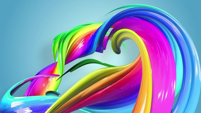 Fantastic beautiful ribbons of rainbow color twisted and bent, colorful creative background with soft smooth animation of lines and color gradients in 4k.