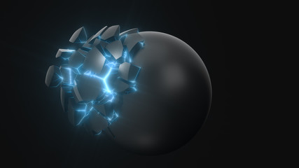 strangely cracking sphere. technological and mystical look with glowing blue inside details. 3d illustration