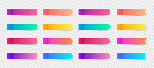Different colorful post note stickers, vector collection. Sticky tapes with shadow template. Post note paper. Place any text on it