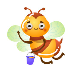 Bee flying and holding bucket with honey vector illustration