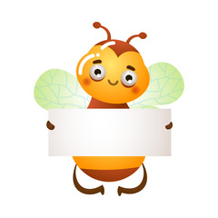 Bee flying and holding paper blank vector illustration