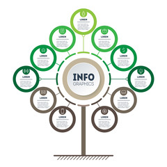 Vertical Green infographics. Tree of development and growth of the business. Time line of trends. Eco Business concept with 11 options, steps or processes. Timeline with eleven parts.