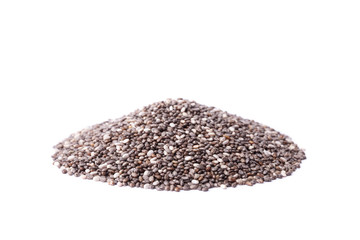Heap of chia seeds isolated on white background. Superfood concept