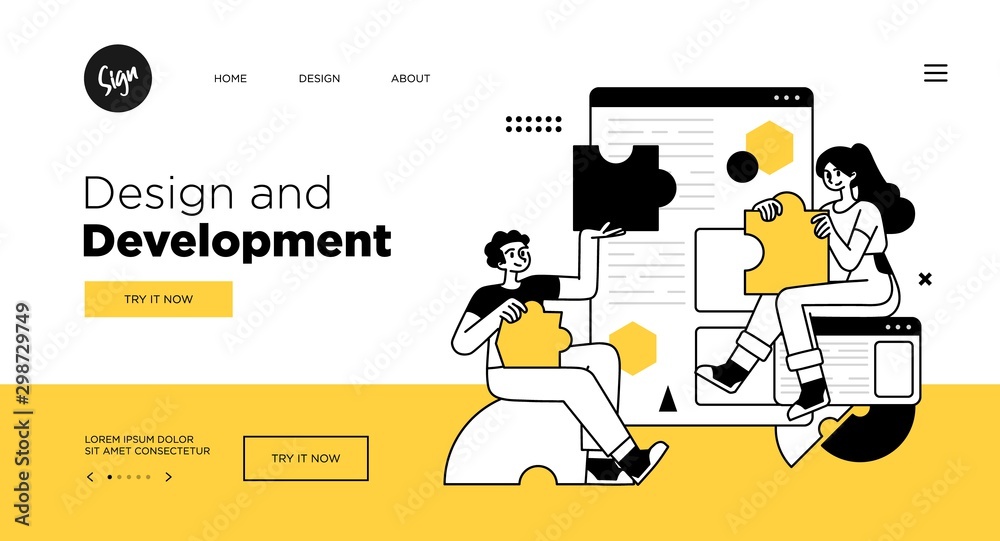 Wall mural presentation slide template or landing page website design. business concept illustrations. modern f