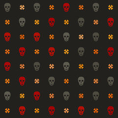Halloween multicolor pattern with skulls and bones. Seamless vector background