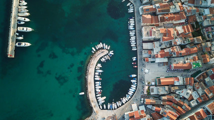 Aerial shot of the Vodice beach near the town of Sibenik,Croatia. A famous tourist destination on the Adriatic sea