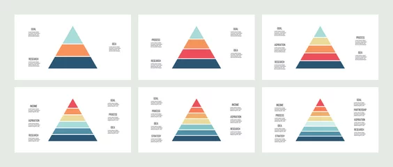 Foto op Canvas Business infographics. Pyramid charts with 3, 4, 5, 6, 7, 8 steps, options, layers, levels. Vector diagrams. © fireofheart