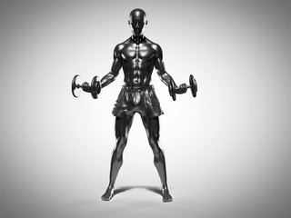 3d rendered medically accurate illustration of a metallic man lifting dumbbells