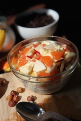 Fresh Bircher muesli, taken in the morning sun atmosphere