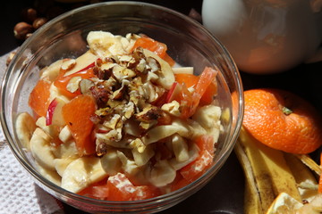 Authentic Bircher muesli, taken in the morning sun atmosphere