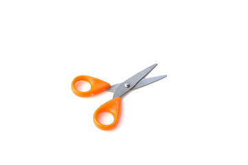 Orange scissor on white background.