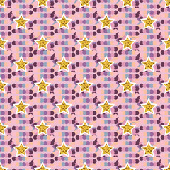 Abstract seamless vector pattern for girls, boys, clothes. Creative background with dots, stars. Funny wallpaper for textile and fabric. Fashion style. Colorful bright