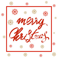 Merry Christmas. Vector text Calligraphic Lettering design card template with snowflakes. Creative typography for Holiday Greeting Gift Poster. Calligraphy Font style Banner.