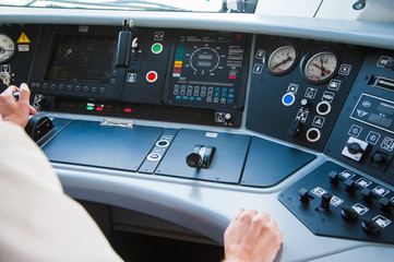 Interior of a train operator's cab