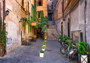 Foto op Canvas View of old narrow street in Rome, Italy. Architecture and landmark of Rome. Cozy cityscape of Rome. © Ekaterina Belova